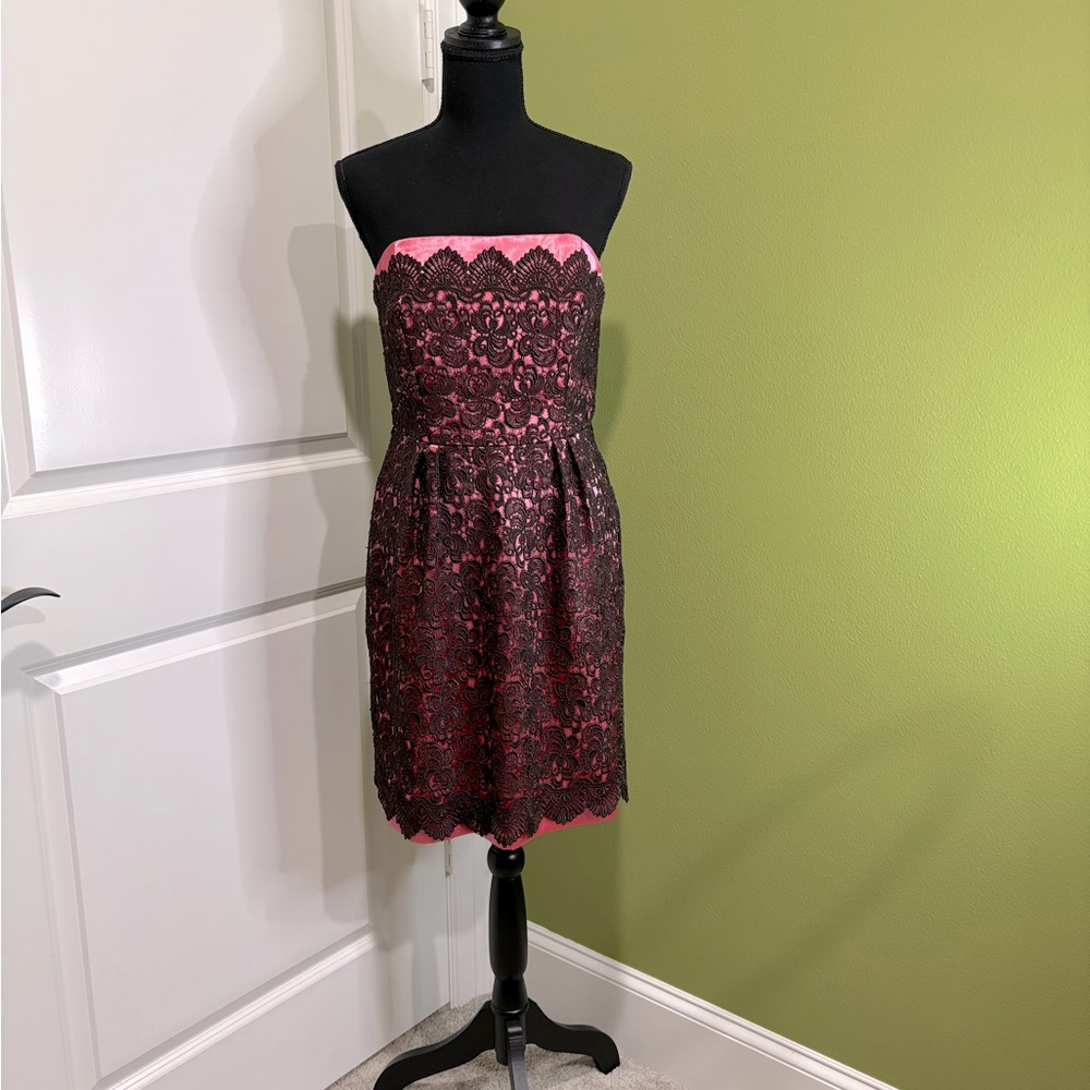 Milly of New York Strapless Coral Brown Lace Overlay Dress Size 6